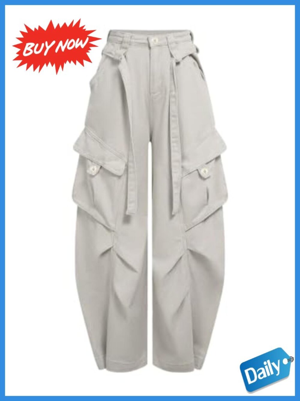 Wide Leg Cargo Pants Mid Rise Pull On Polyester Blend Streetwear Trousers
